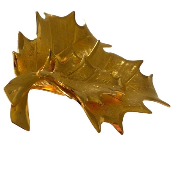 Autumn Leaf Leaves Cluster Brooch Pin Lightweight Vintage Gold Tone Shiny Estate - Picture 9 of 13